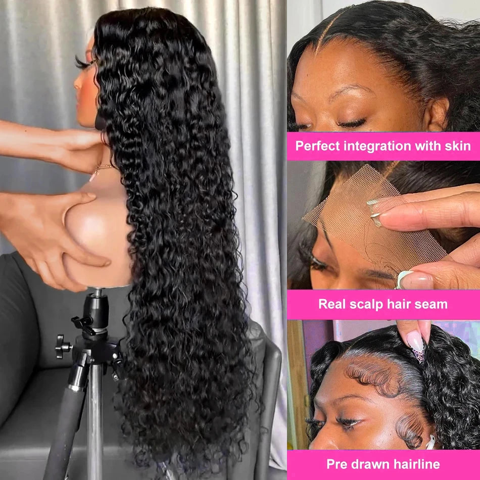 40 Inch Curly 13x4 13x6 HD Transparent Lace Frontal Wig Brazilian Remy 360 Loose Deep Wave Human Hair Lace Front Wigs For Women