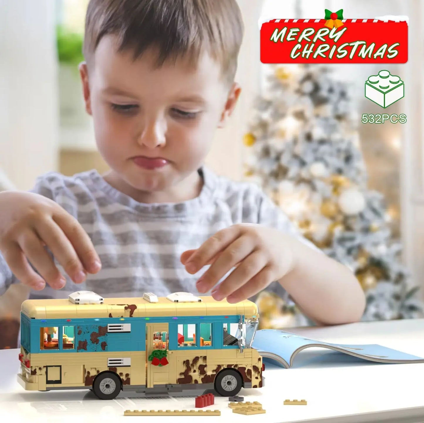 MOC Christmas Storys RV Bus Model Kit Building Blocks Recreational Vehicle with Light City Technical Truck Bricks Kids Toys Gift