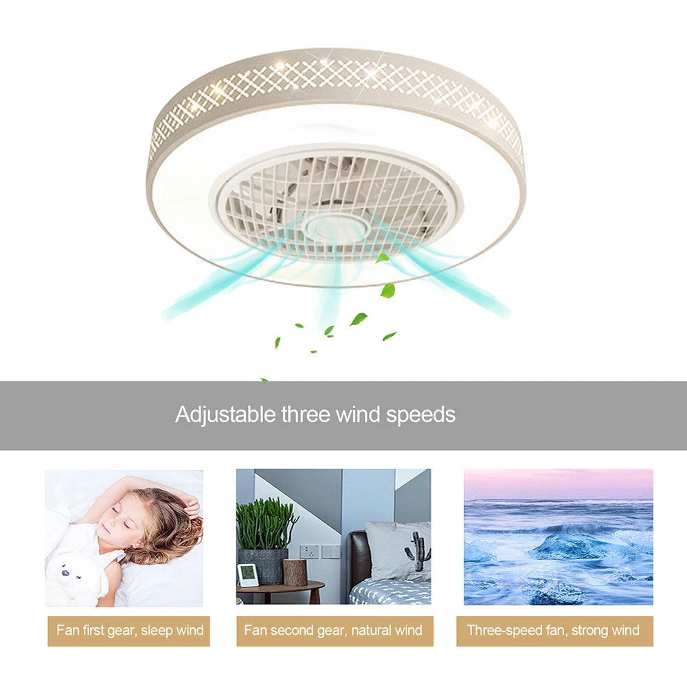 LOYALHEARTD Modern 50cm Grid Ceiling Fan Light 30W 3 Speed Remote Control Chandelier Dimming Pendant Lamp Living Room Bedroom