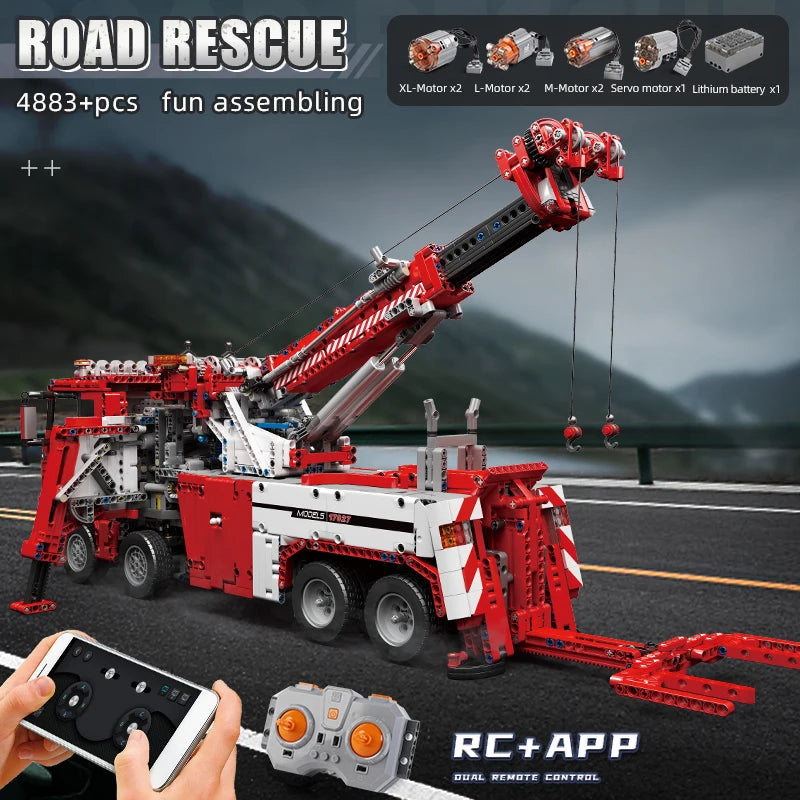 MOULD KING 17027 Technical Truck Toys APP&RC Motorized Fire Rescue Vehicle Car Model Building Blocks Bricks Kids Christmas Gifts