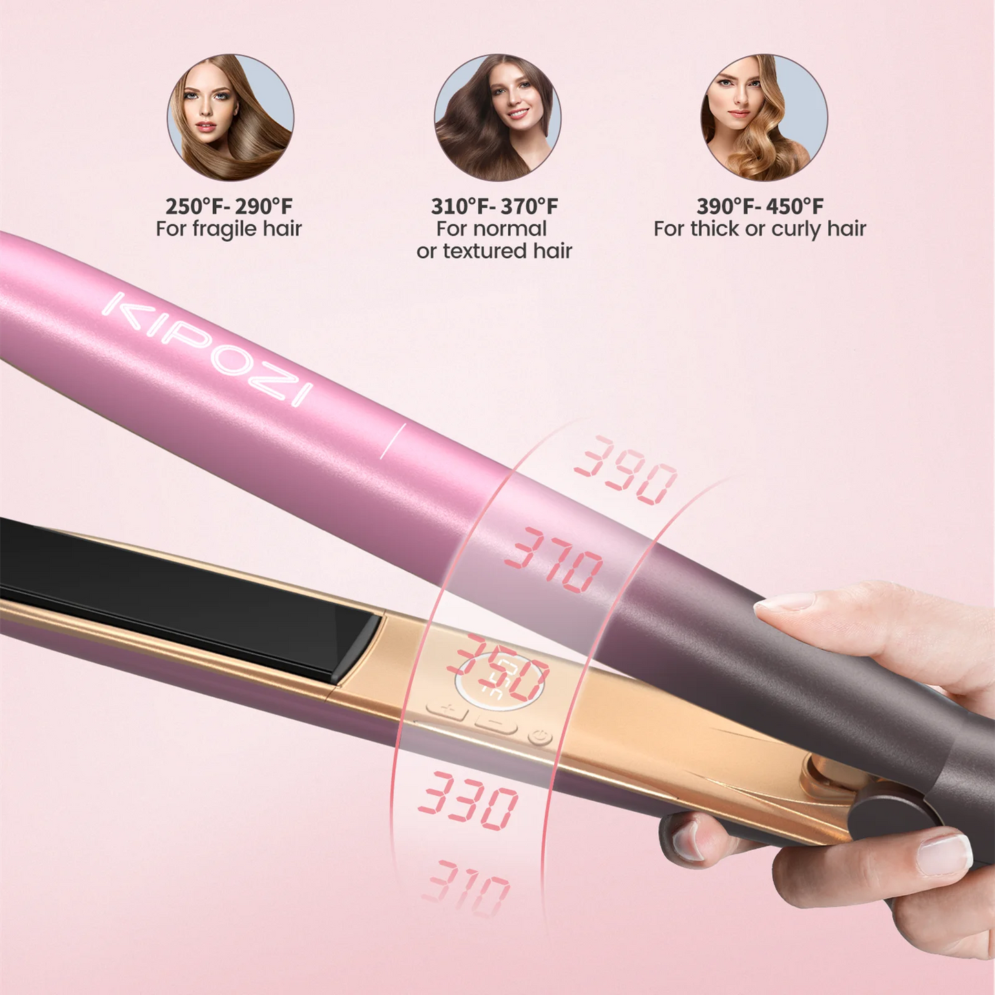 KIPOZI R7 Rose Gold Luxury Hair Straightener Curling Iron Titanium Flat Iron for Different Hair Style Salon Hair Styling Tool