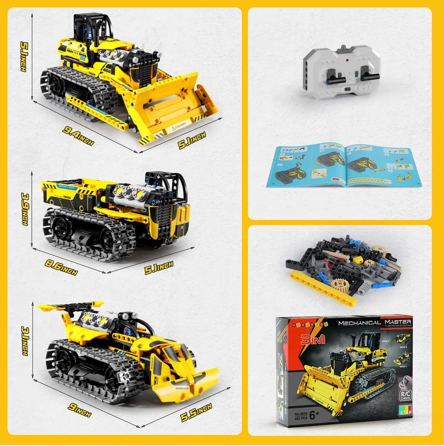 3 in 1 City Technical RC Car Robot Excavator Racing Car Building Blocks Remote Control Bulldozer Truck Bricks Gift Toys for Boys