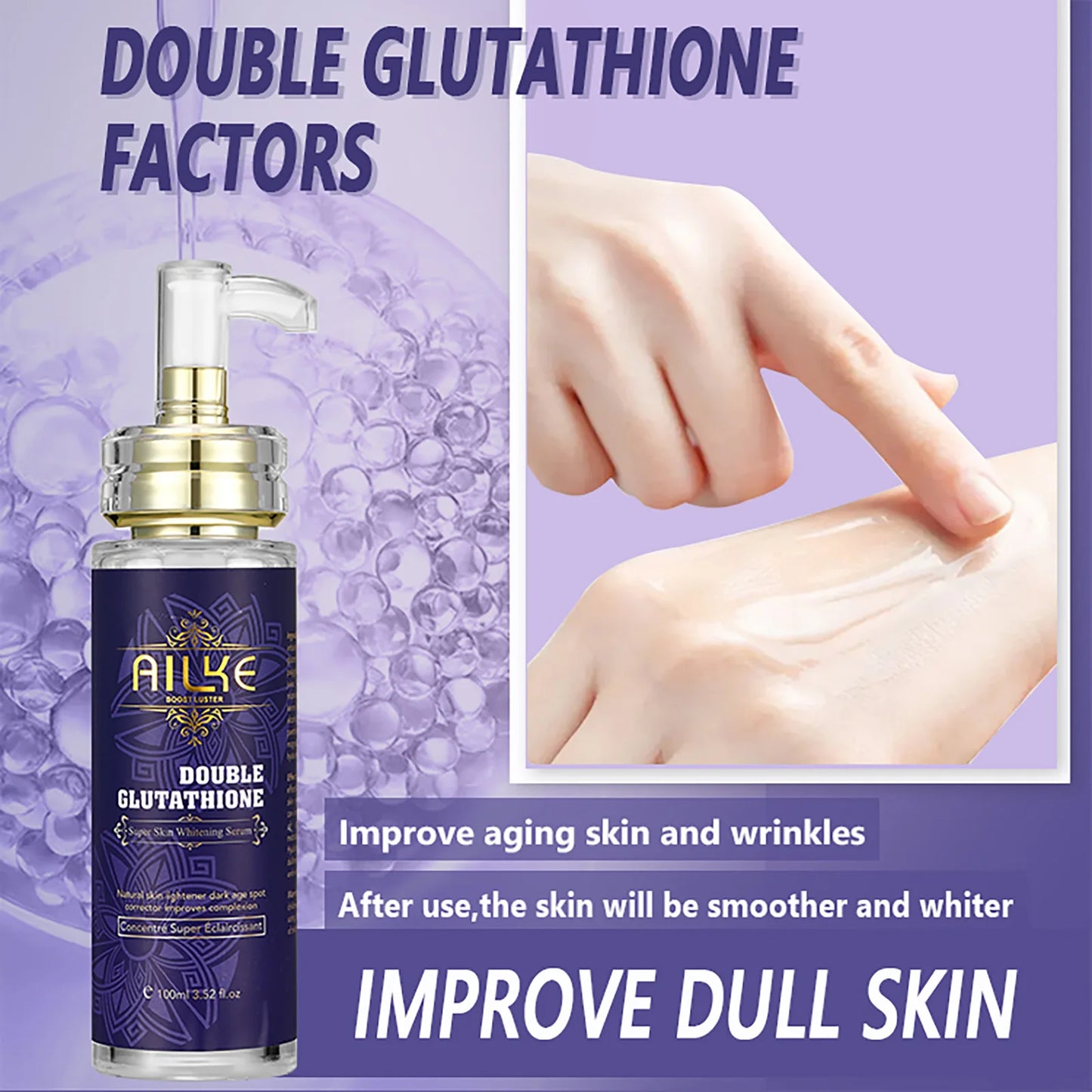 AILKE Brightening Face & Body Whitening Serum, Clean Skin, Reduce Blemish, With Glutathione, Aloe Vera, Vitamin C, 100ML