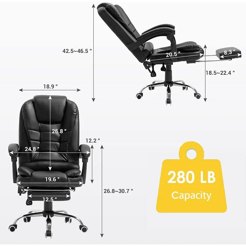 Vibration Massage  Reclining Office Chair,  w/Footrest, High-Back PU Leather Computer Desk Chairs