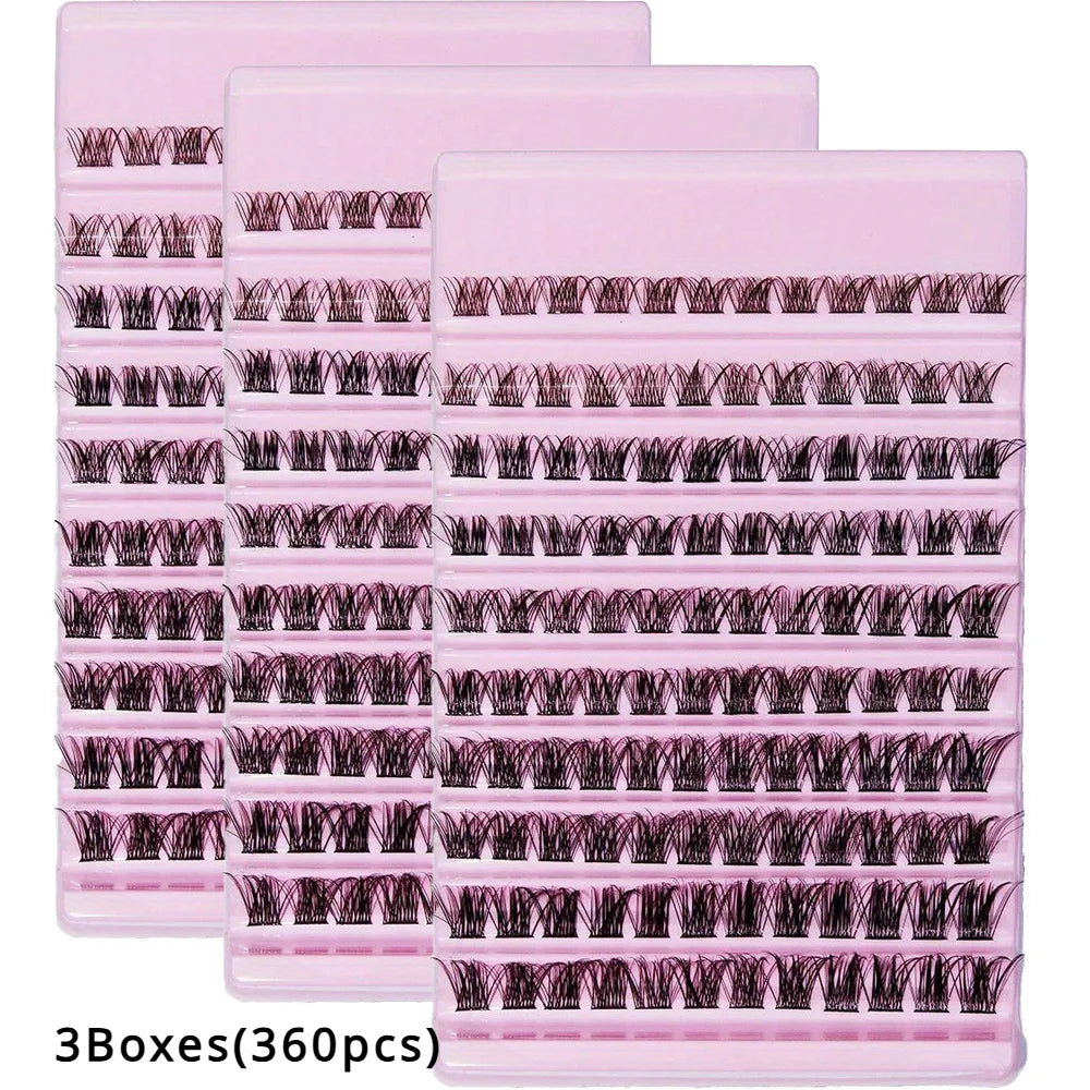 3Boxes(360pcs) Eyelash Clusters DD Curling Single Lashes Wispy Cluster Natural Look 10-16mm Comic Eyelash Clusters DIY  Eyelash