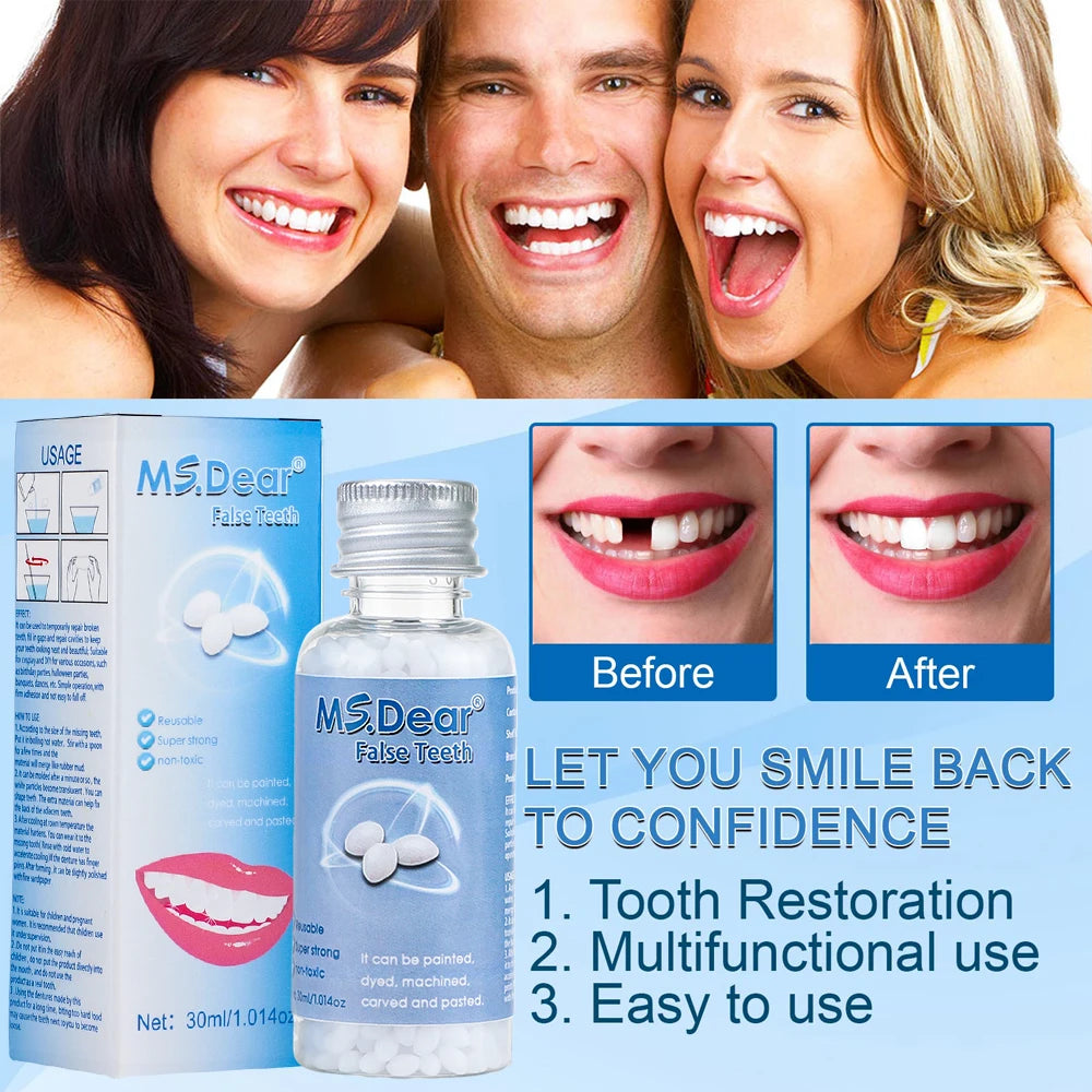 30ml Resin Temporary Tooth Repair Granules Teeth Gaps Missing Broken Tooth False Teeth Filling Moldable Solid Glue Dental Care