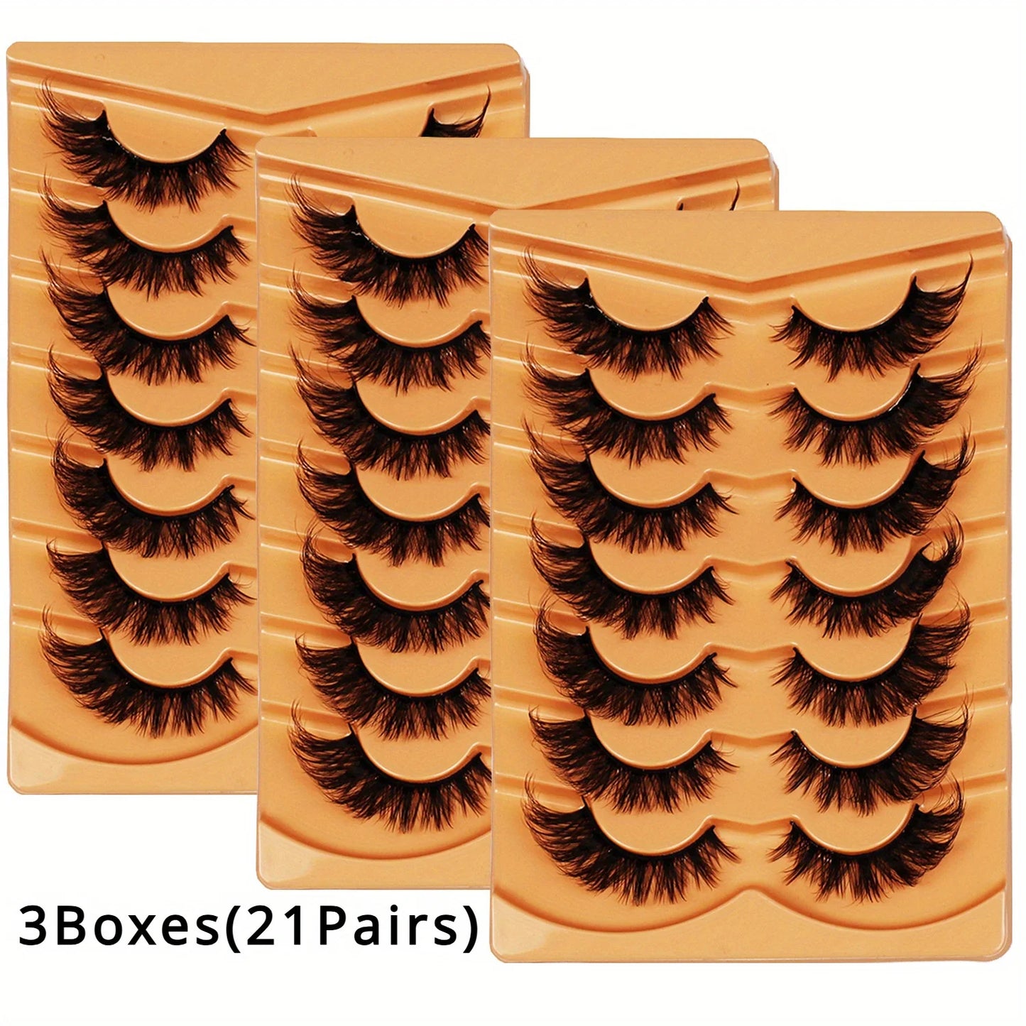 3Boxes(21Pairs) Cat Eye Lashes, Eye End Lengthening, Slender Curling Fluffy False Eyelashes