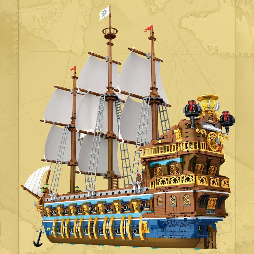 Caribbean MOC Reobrix 66011 The Royal Fleet The Sun Pirate Ship Sailboat Royal Sunshine Model 3162PC Building Blocks Brick Toys