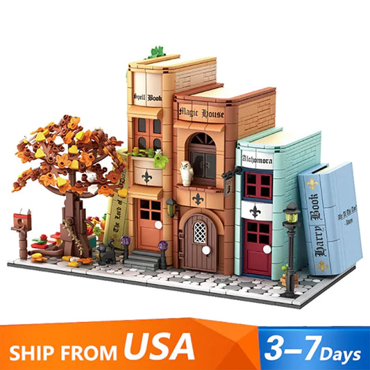 Creative Street View MOC 66009 Magic Bookshelf Bookends House 1488PCS Home Model Building Blocks Brick Toys for Kids Gift