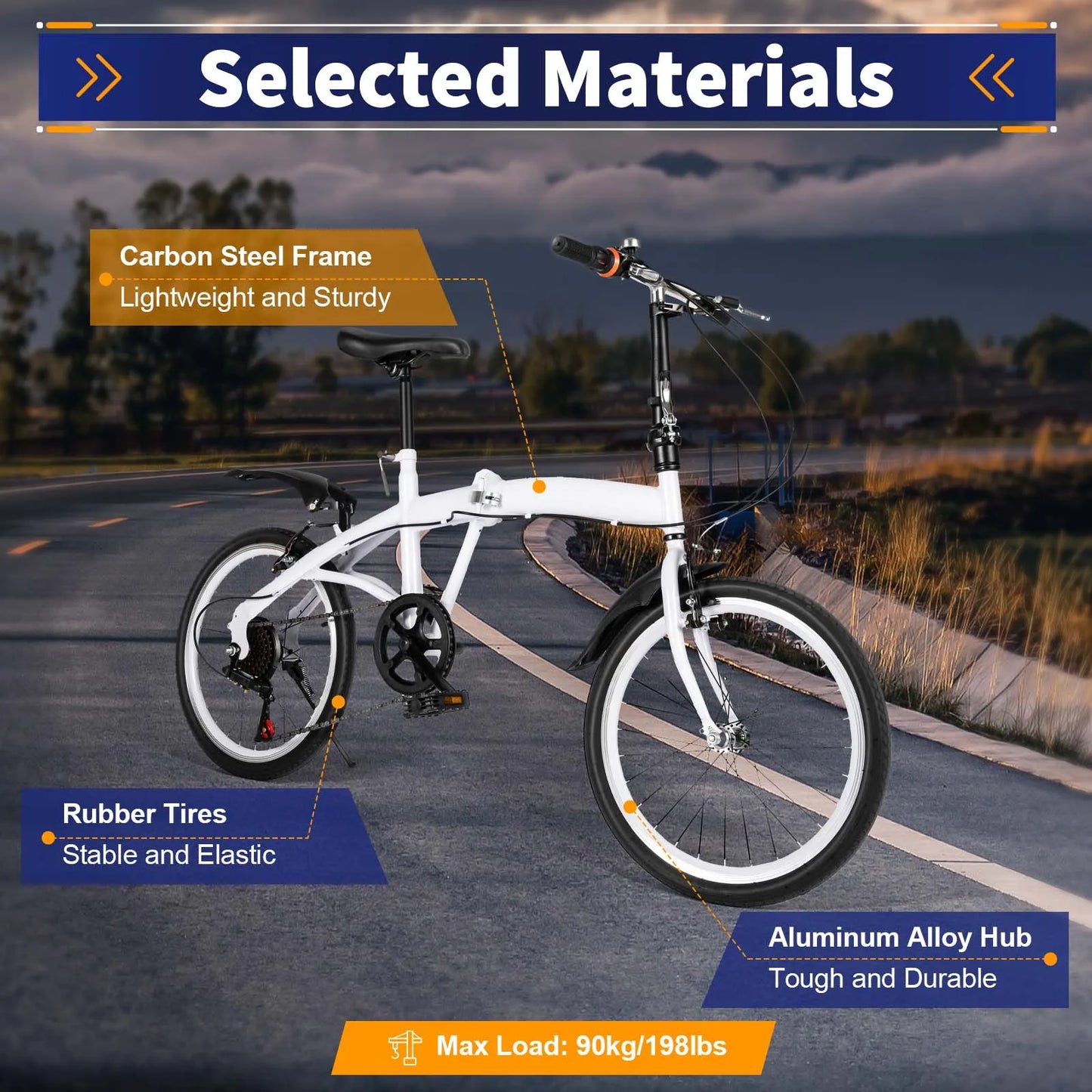 Foldable Bike 20inch,Bicycles Folding 6 Speed Shifter Bike of Adult,Carbon Steel Frame Lightweight Portable Bike