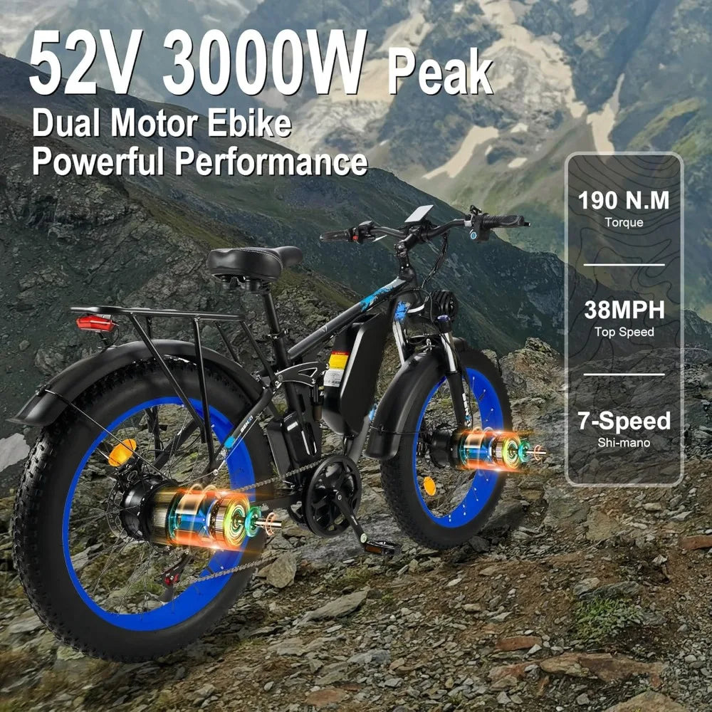 3000W Fat-Tire Electric-Bike for Adults-Women Men Dual Motor Electric Bicycle, Bikes with 24 Inch for Off-Road Mountain Snow