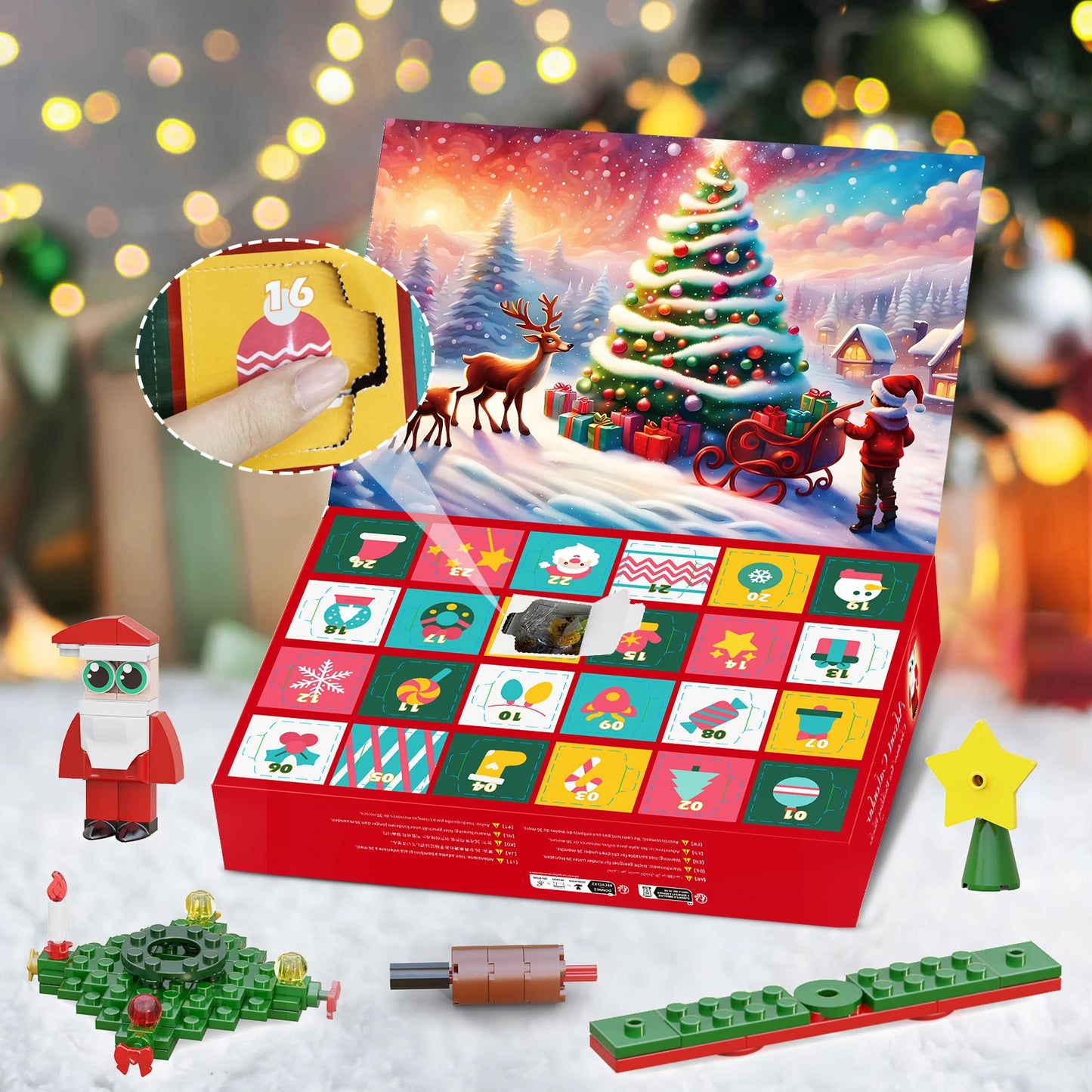 MOC Christmas Tree Building Blocks Sets With Led Light Toy Christmas Advent Calendar Bricks Model Home Decoration Xmas Gifts