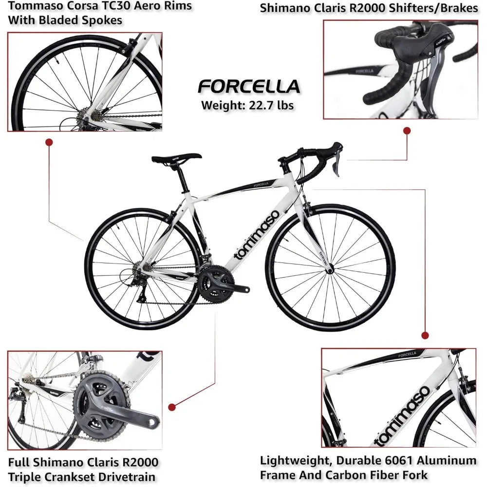 Forcella Endurance Aluminum Road Bike, Carbon Fork, Shimano Claris R2000, 24 Speeds, Aero Wheels