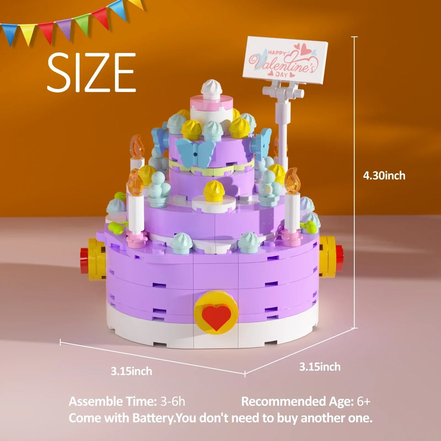 247Pcs Birthday Cake Model Kit Bricks Creative Cake Shape Decoration Toy Party Building Blocks Kids Toys for Birthday Gifts