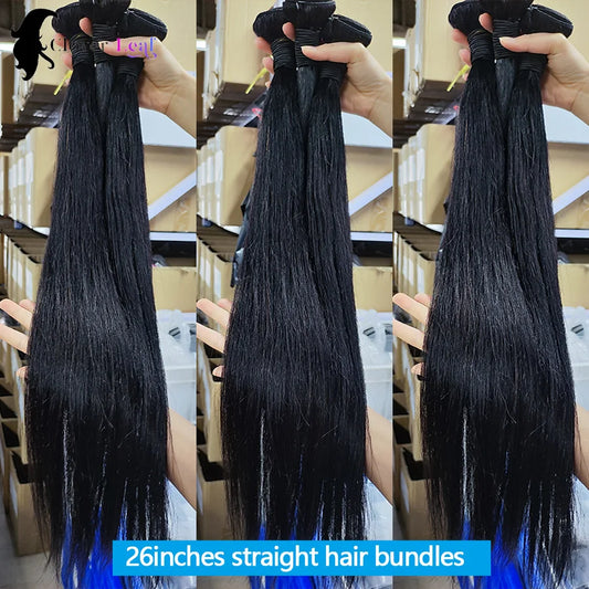 26 26 26 Inch Straight Human Hair Bundles Brazilian Weave 100% Human Hair Extension Natural Black Color Thick Ends Human Hair