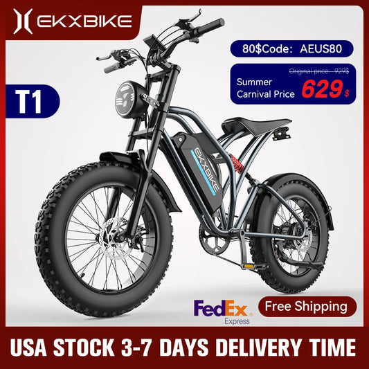 EKX T1 Electric Bike 20‘’*4.0 Fat Tires 1000W Motor 48V20AH Lithium Battery Road Electric Bicycle For Adults Mountain E-Bike MTB