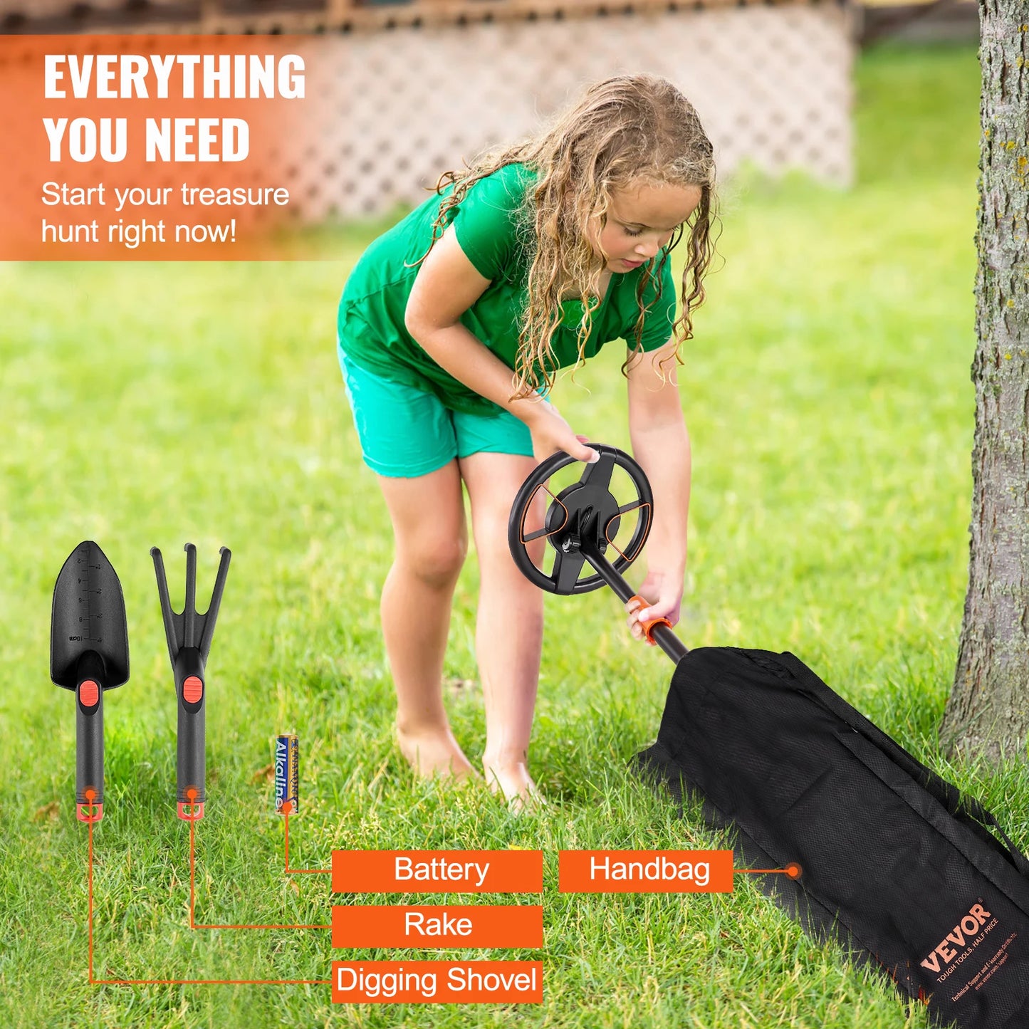 VEVOR Metal Detector for Kids 6Inch 25''-37'' Adjustable Length IP68 Waterproof Search Coil with LCD Display for Detecting Gold