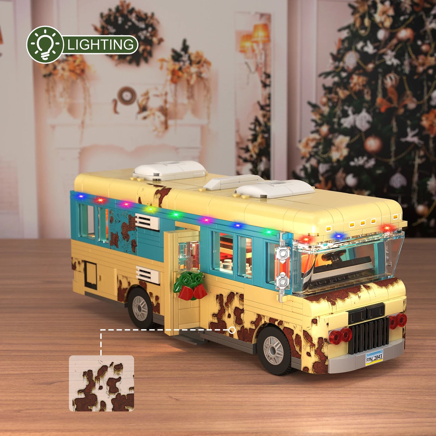 MOC Christmas Storys RV Bus Model Kit Building Blocks Recreational Vehicle with Light City Technical Truck Bricks Kids Toys Gift