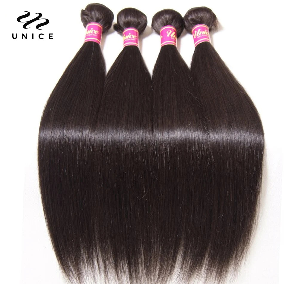 UNICE HAIR Peruvian Straight Hair Bundles Natural Color 100% Human Hair Extensions 8-30" Virgin Hair Weave 1/3/4 Bundles