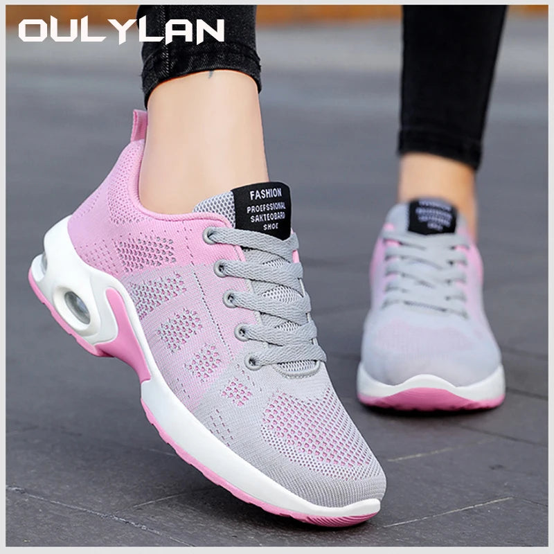 Fashion Women's Shoes Casual Outdoor Breathable and Lightweight Sports Shoes Women Lace Up Air Cushion Shoes Large Size 36~44