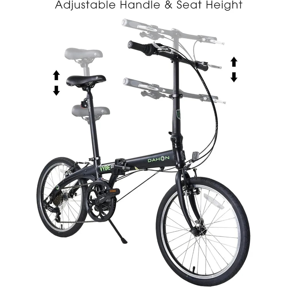 Folding Bike, Lightweight Aluminum Frame; 7-Speed Shimano Gears; 20” Foldable Bicycle for Adults