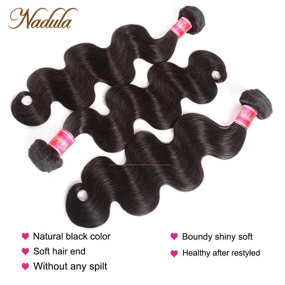 Nadula Hair Indian Body Wave Hair Weaves 100% Human Hair Products Remy Hair Extensions Natural Color Can Mix Bundles