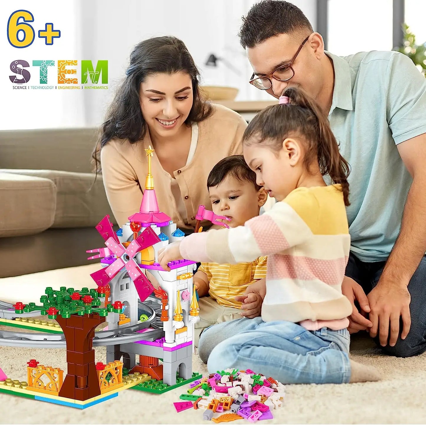 Roller Coaster Building Kit 711Pcs Amusement Park Building Block Kit Princess Playground Park Pink Toy Christmas Gift for Girls