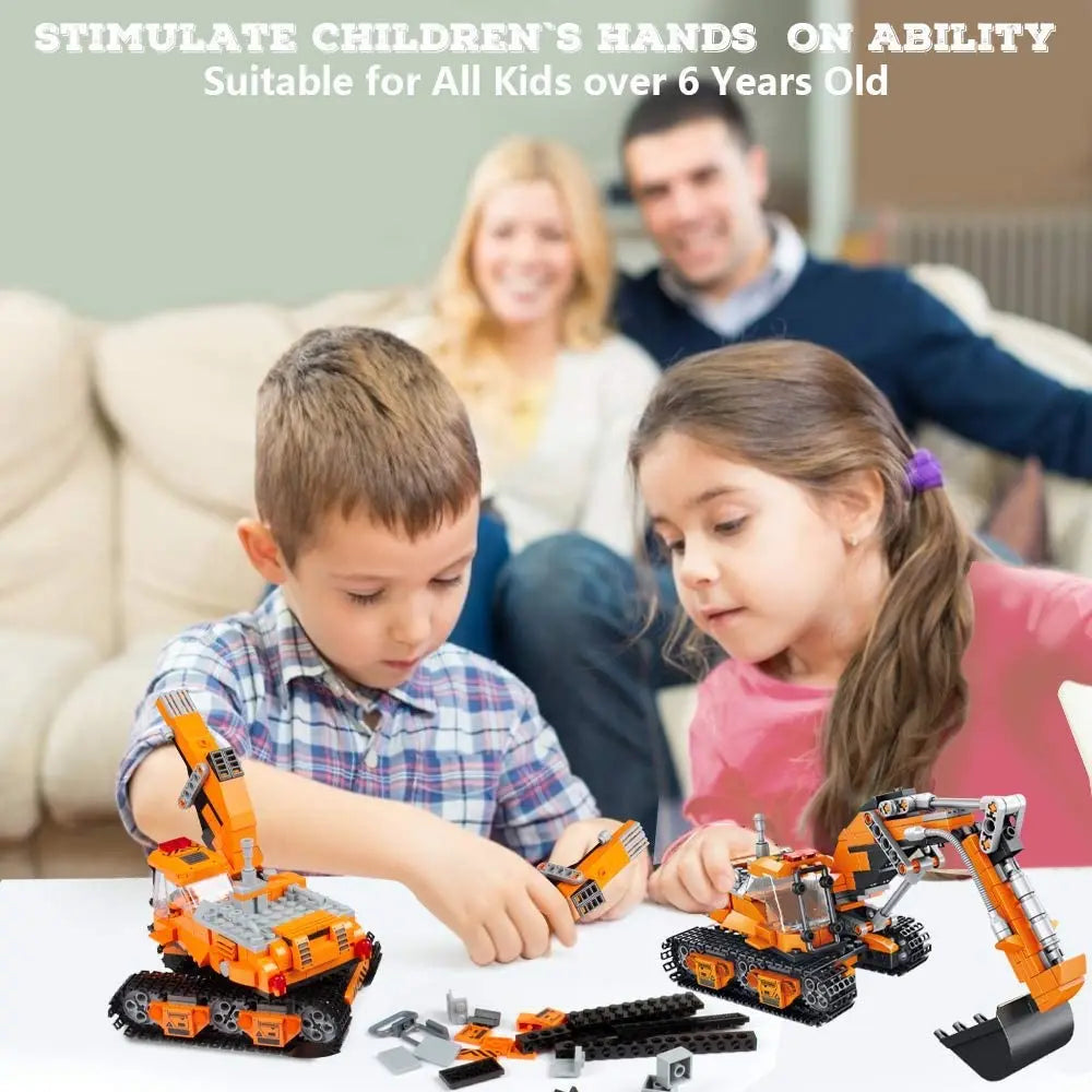 VATOS 2 in 1 Excavator or Drilling Car Building Block Toys Building Bricks Kit Excavator Toy for Kids