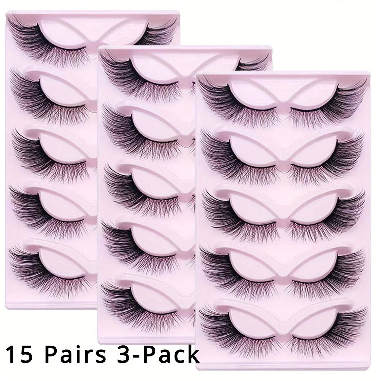 15 Pairs 3-Pack Cat Eye Lashes Winged Wispy Natural False Eyelashes Makeup Cat Eye Fake Eyelashes