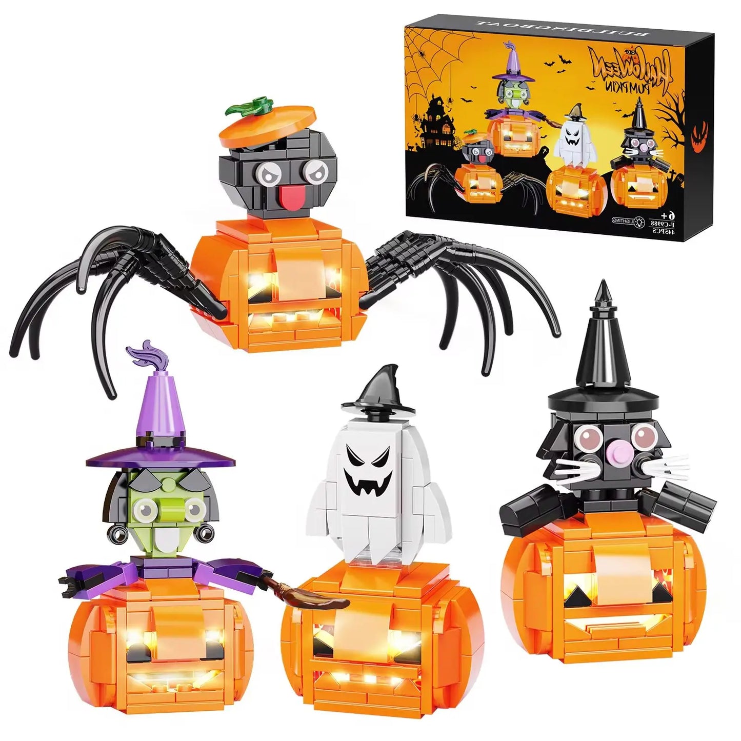 BuildMOC Halloween Pumpkin Lantern Model Kit Building Blocks Terror Monsters Brick Model Halloween Decoration Kids Toys Gifts