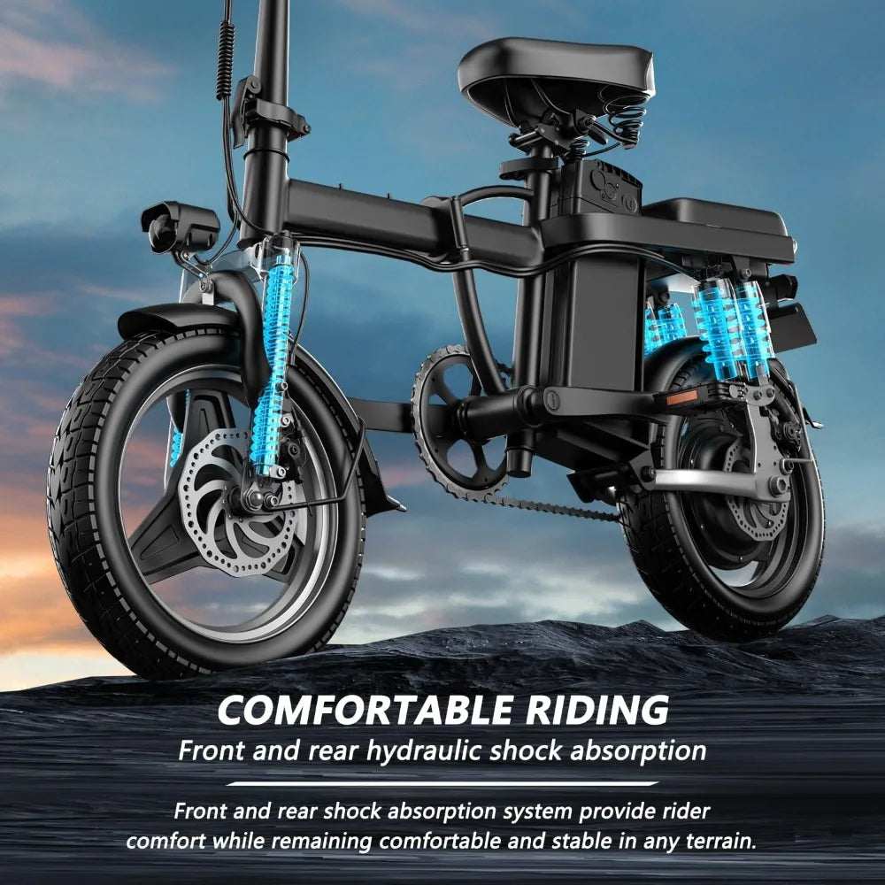 Electric Bike for Adults, Folding 500W Motor, Up to 25 MPH and 25 Miles Long Range, Electric Bicycle with 14" Pneumatic Tire