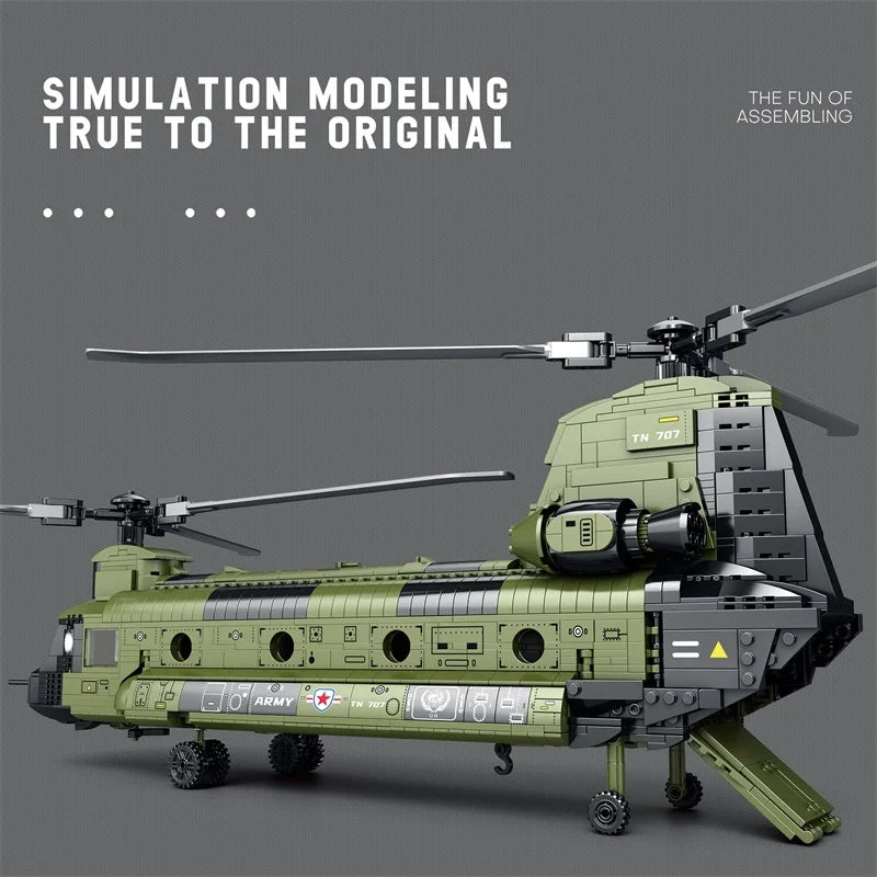 1622PCS CH-47 Chinook Transport Plane Building Blocks Military Armed Helicopter Fighter Model Bricks Toys For Kids Holiday Gifts