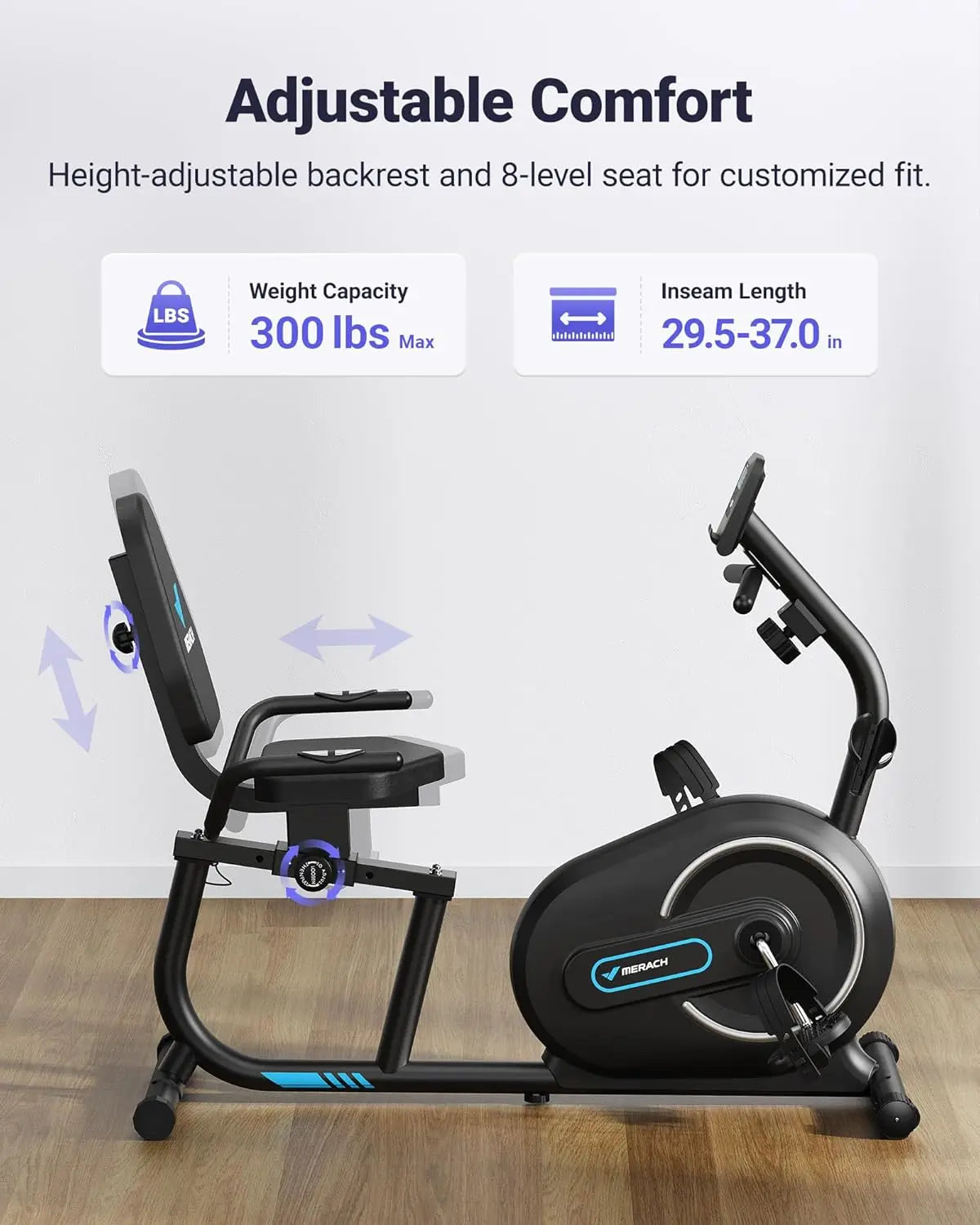 Recumbent Exercise Bike for Home with Smart Bluetooth and Exclusive App Connectivity, LCD, Heart Rate Handle, Magnetic Re