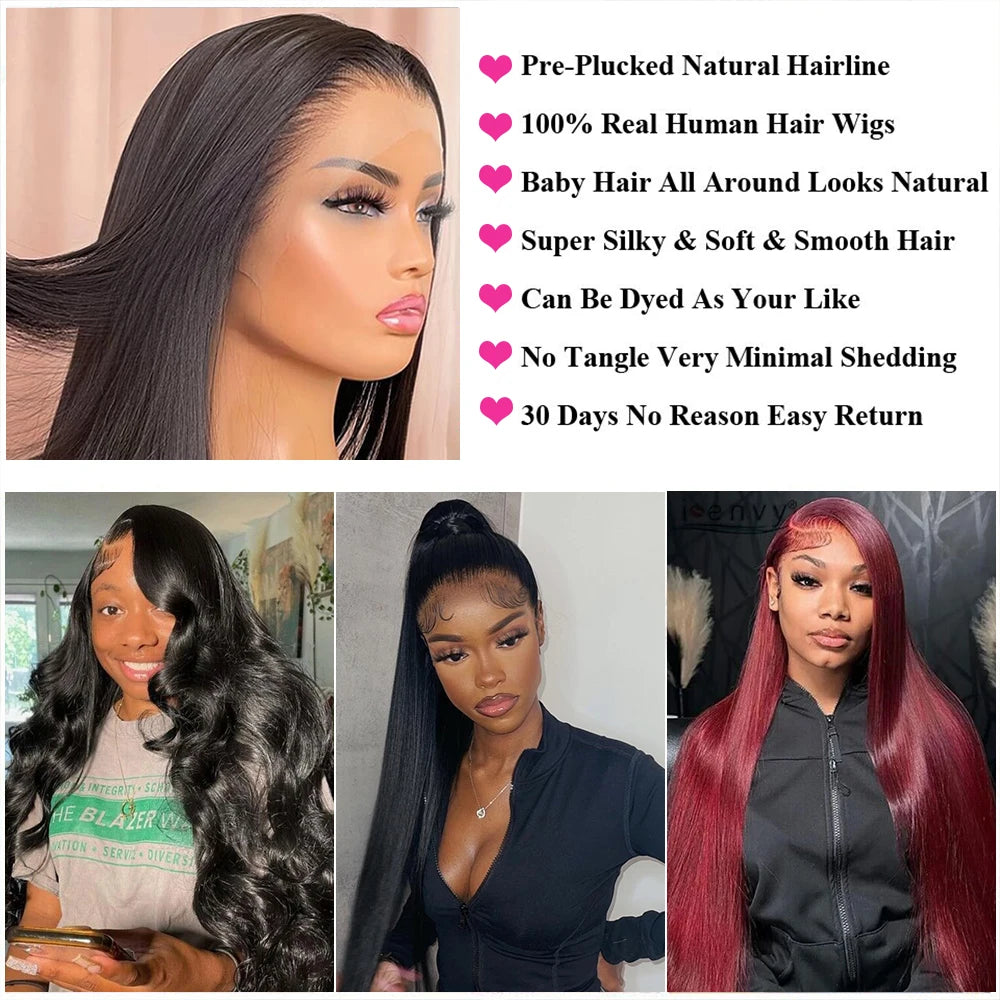 200 Density 13x4 13x6 HD Lace Frontal Human Hair Wigs Straight 360 Lace Frontal Wig PrePlucked 5x5 Closure Lace Wig Remy Hair