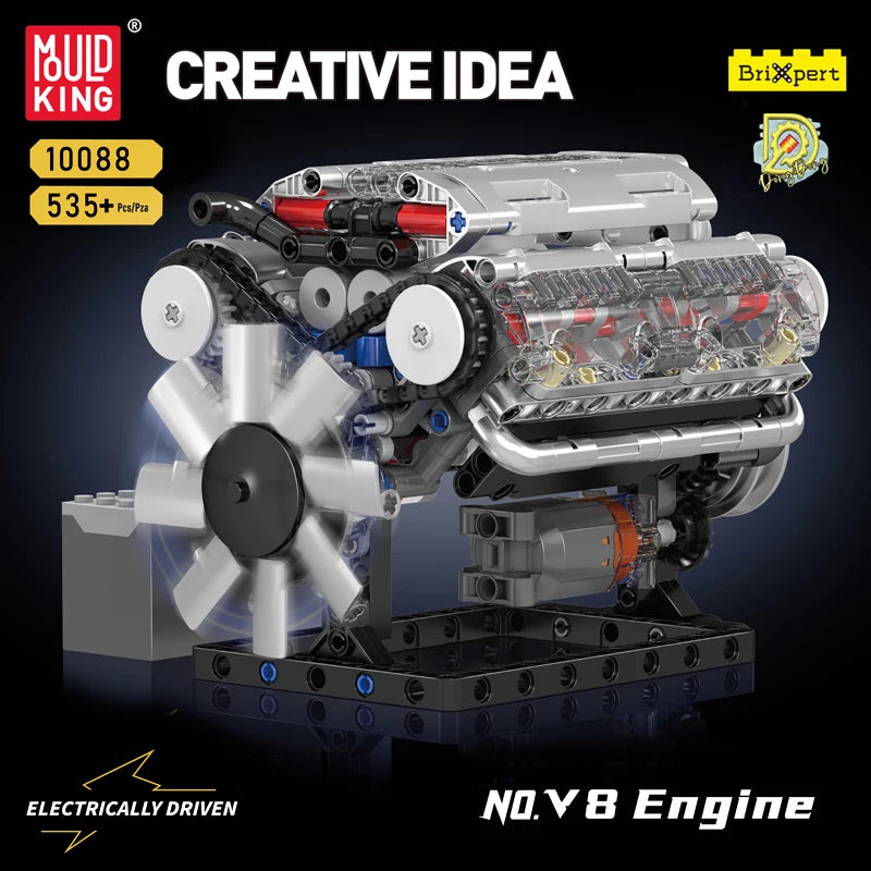 Mould King 10088 Technik Electrically Driven No.V8 Engine Model Building Blocks Set Creative Educational Toy