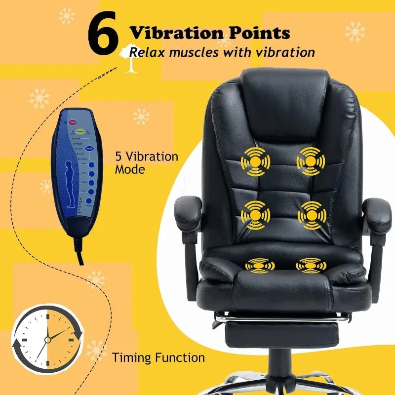 Vibration Massage  Reclining Office Chair,  w/Footrest, High-Back PU Leather Computer Desk Chairs