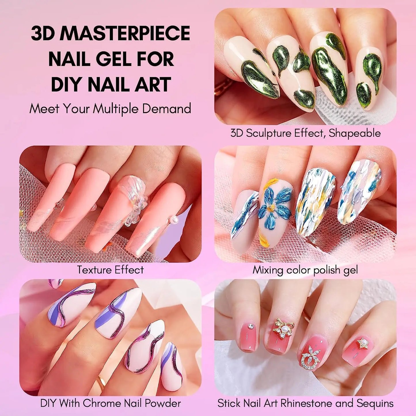 Makartt 3D Texture Nail Gel Sculpting Gel Nail Art Glue for Nail Art Mirror Chrome Nail Powder Gel Nail Polish Craving