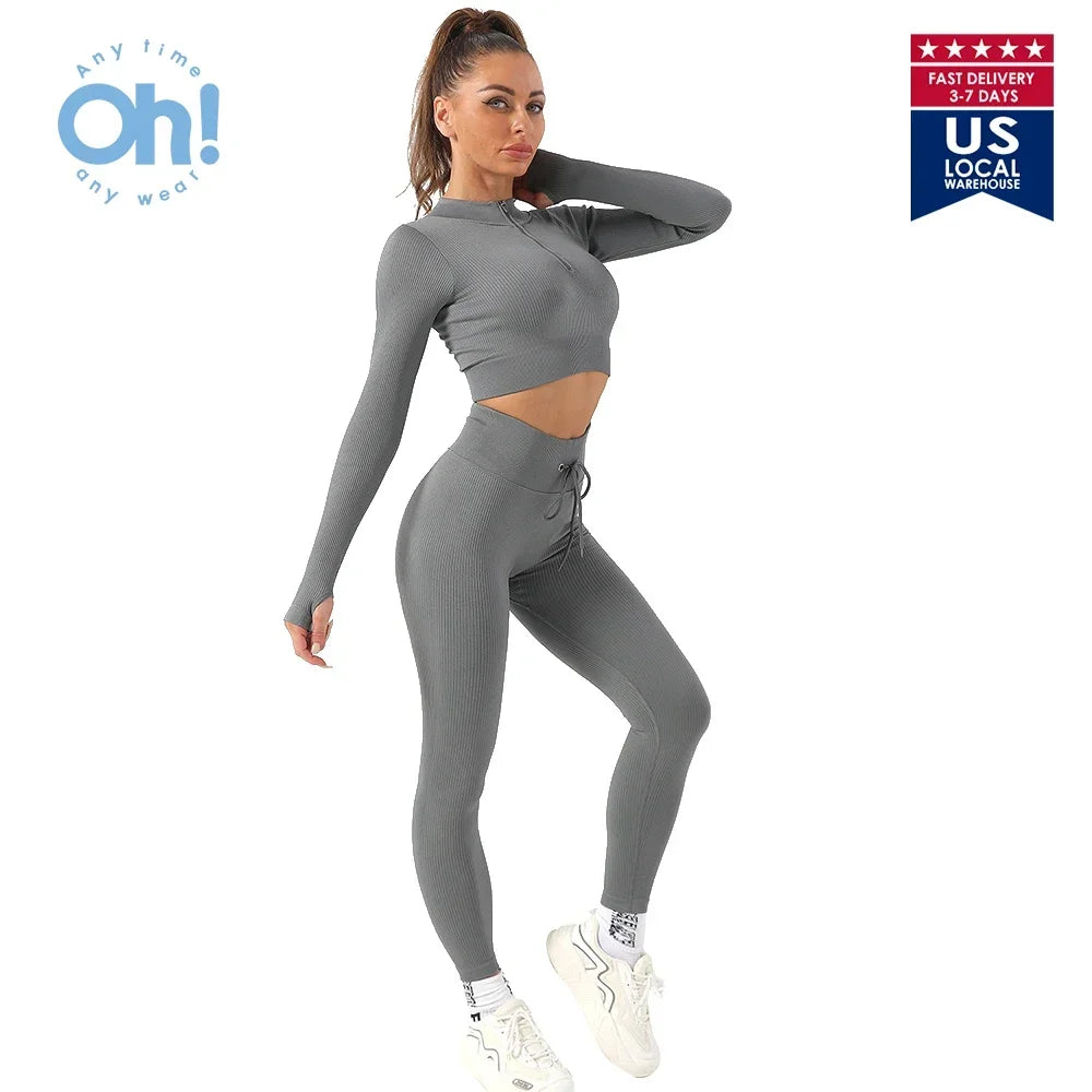 US Stock OhSunny Seamless Gym Clothing Workout Clothes for Women Tracksuit Set High Waist Sport Outfit Fitness Top Yoga Pants