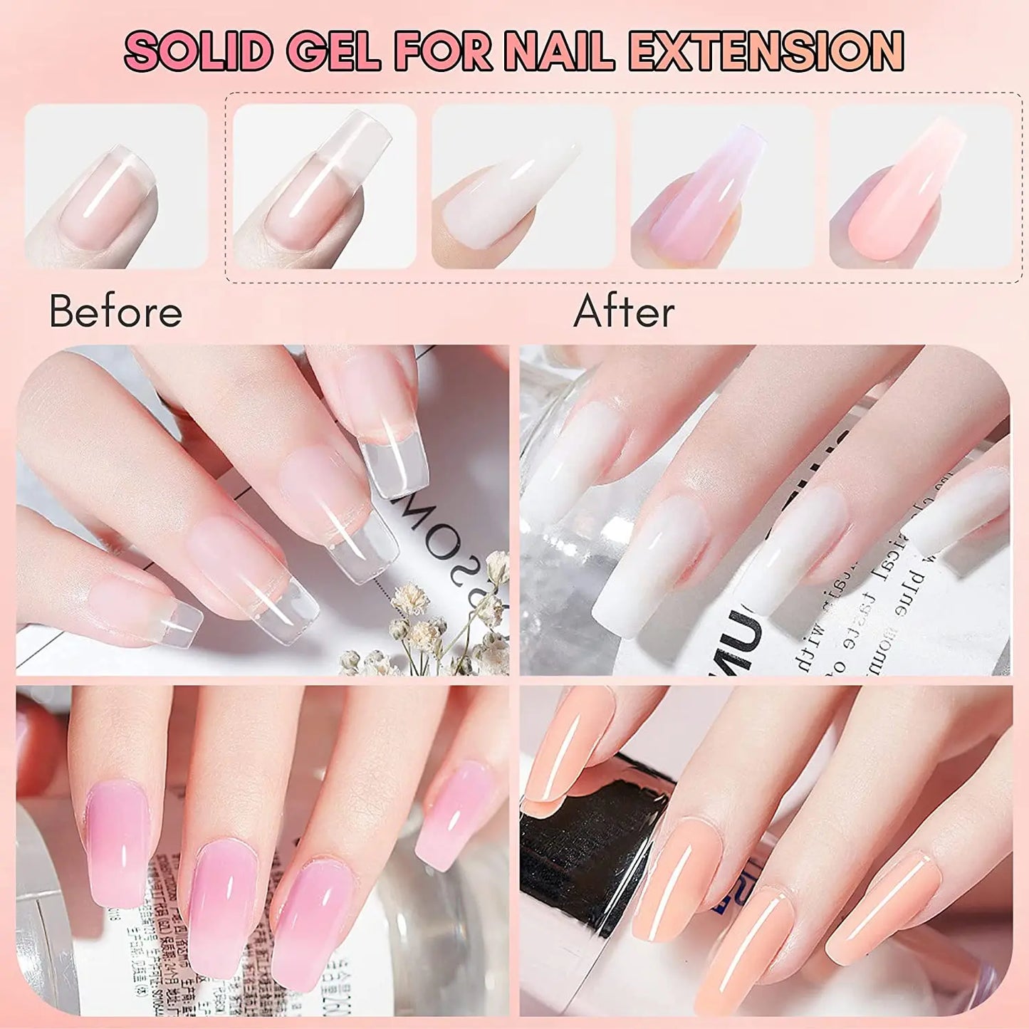 Makartt Solid Builder Nail Gel Kit for Nail Extension,All in One Hard Gel Nail Kit with Gel Base Top Coat UV LED Nail Lamp