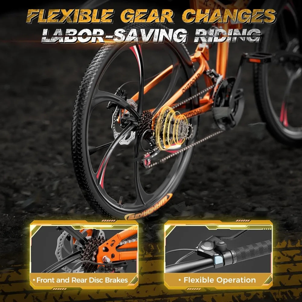 26 Inch Folding Mountain Bike，21 Speed Full Suspension High-Carbon Steel MTB Foldable Bicycle，Black，Orange & Green Freight free