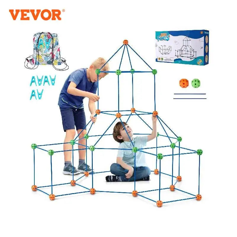 VEVOR Fort Building Blocks Kids Creative Indoor Play Tent Brick Kit with 80 Rods 40 Balls for DIY Educational Castle Toys Gift