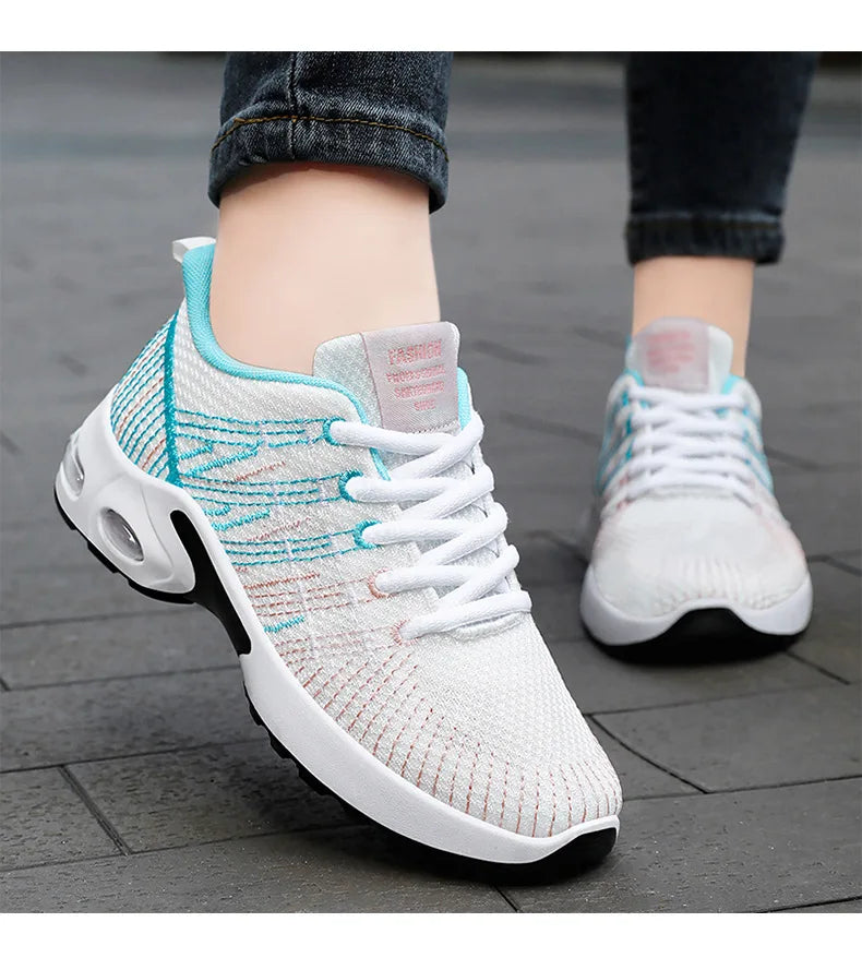 Trendy Shoes for Women Summer Breathable Comfortable Sneakers Lace up Running Shoes Women's Knit Mesh Design Sports Shoes