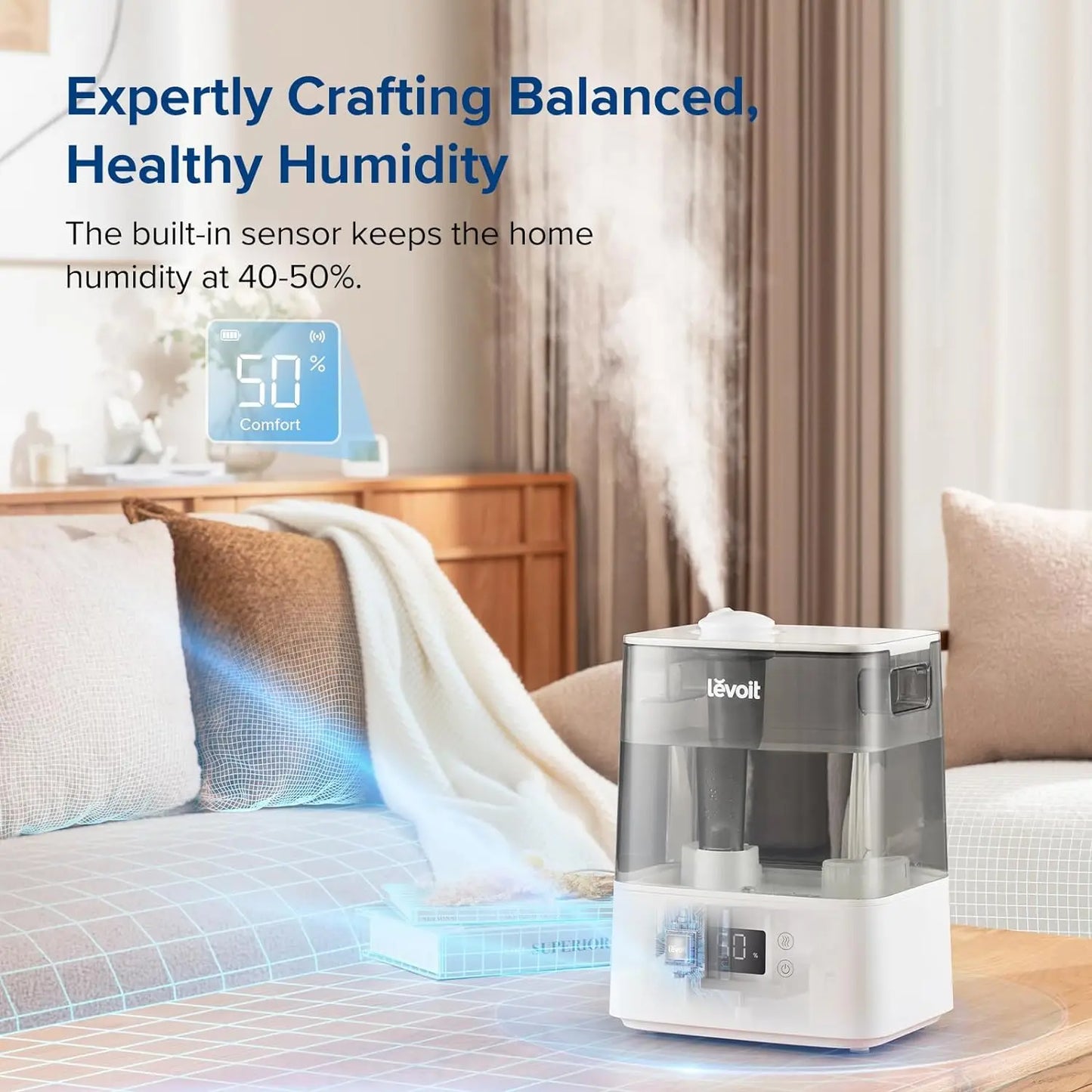 Humidifiers for Bedroom Large Room Home, (6L) Cool Mist Top Fill Essential Oil Diffuser for Baby&Plants, Smart App&Voice Control