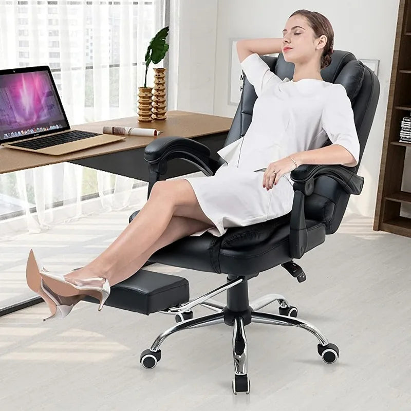 Vibration Massage  Reclining Office Chair,  w/Footrest, High-Back PU Leather Computer Desk Chairs