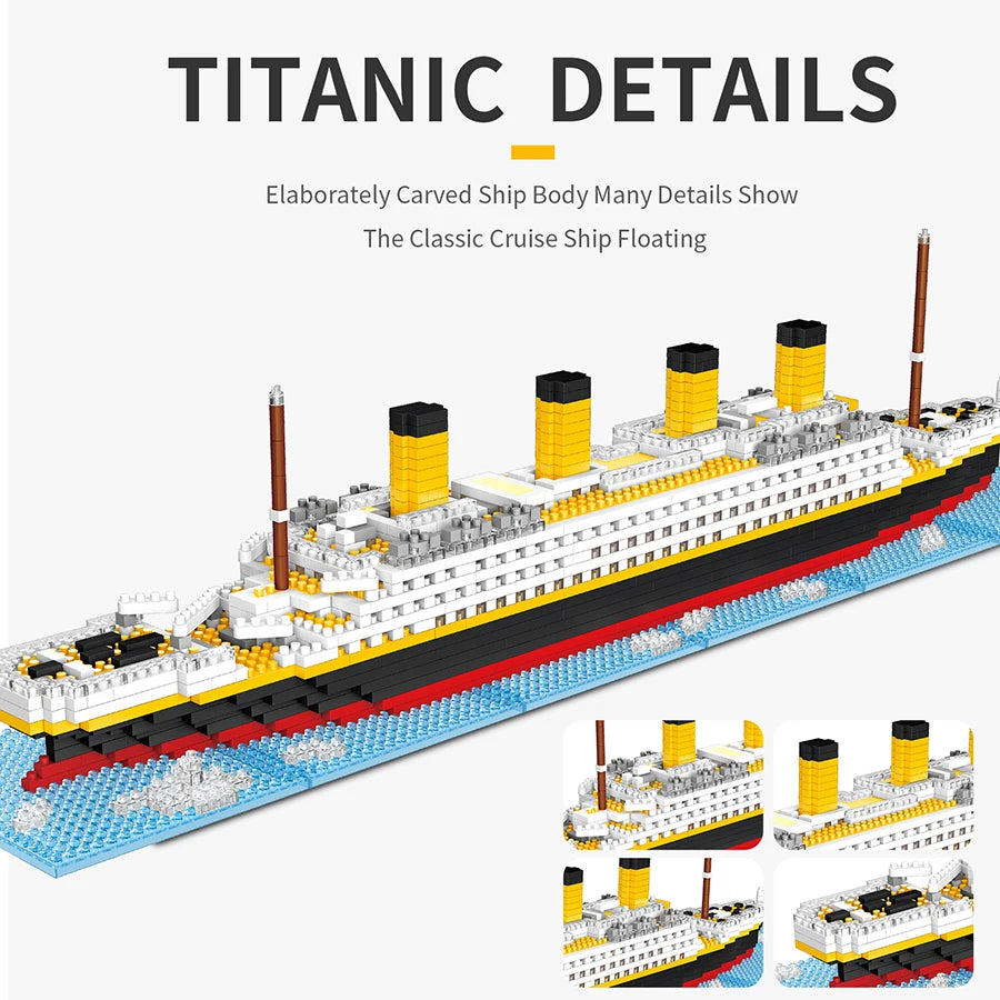 Lighting version of Titanic 1700+ micro-particle assembly building blocks Micro small particles are assembled into the big ship