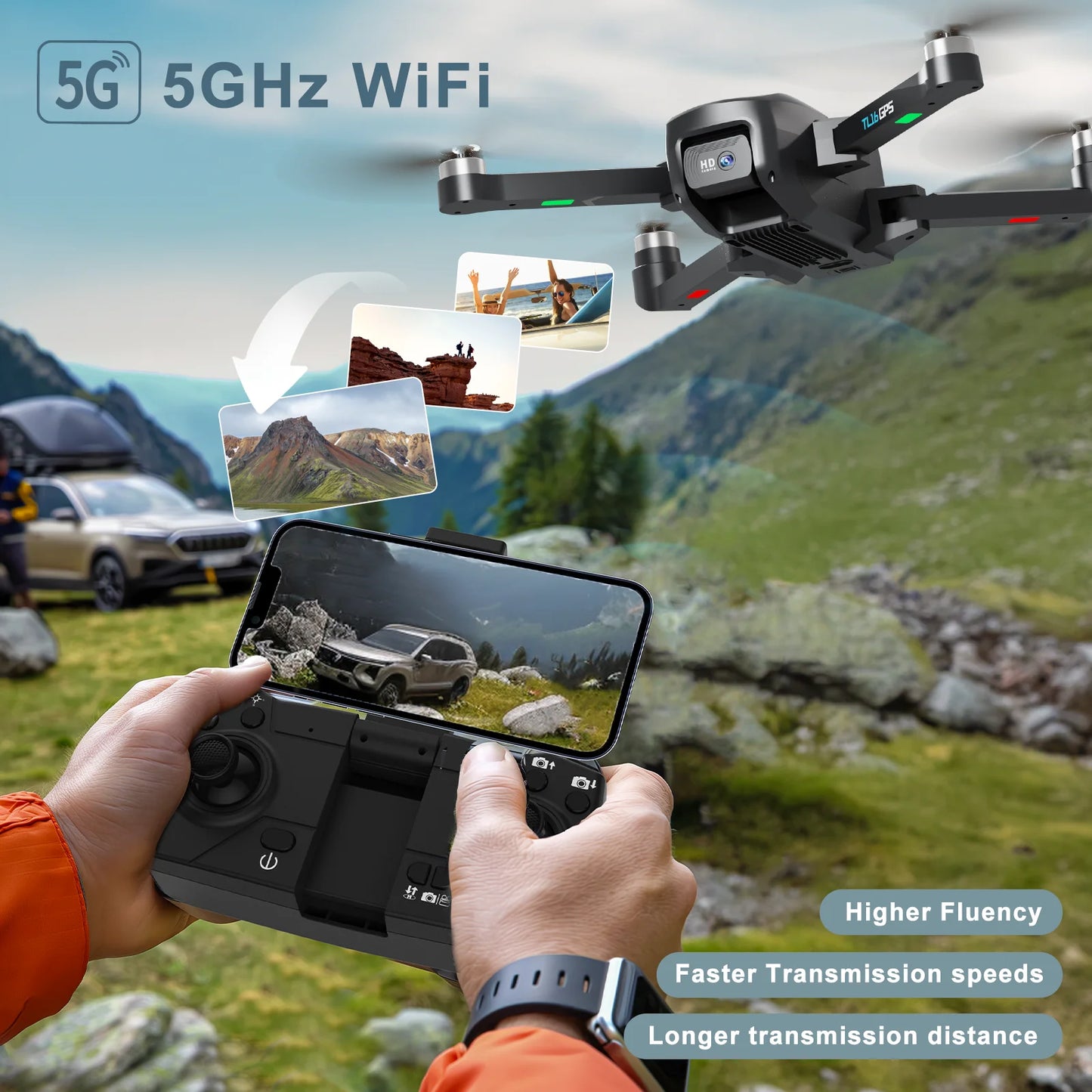 UVA with 4K HD Camera 5G FPV WiFi GPS Drone 50xZoom RC Quadcopterl  Brushless Motor Optical Flow Fun Gift Foldable Toy TL16GPS