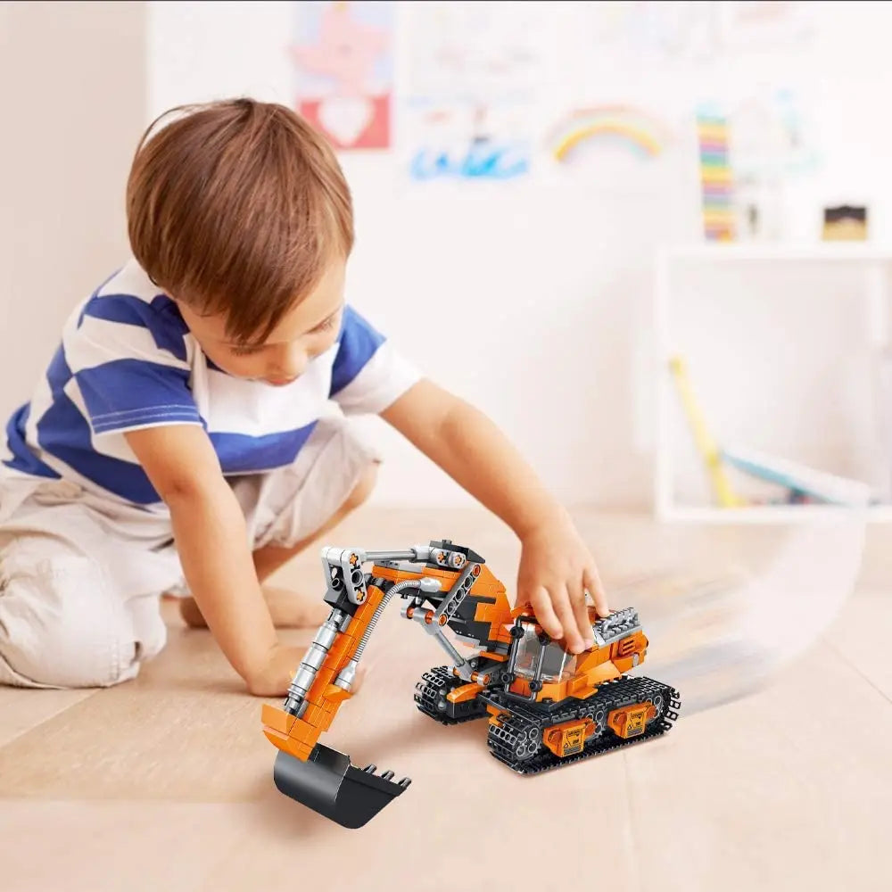 VATOS 2 in 1 Excavator or Drilling Car Building Block Toys Building Bricks Kit Excavator Toy for Kids