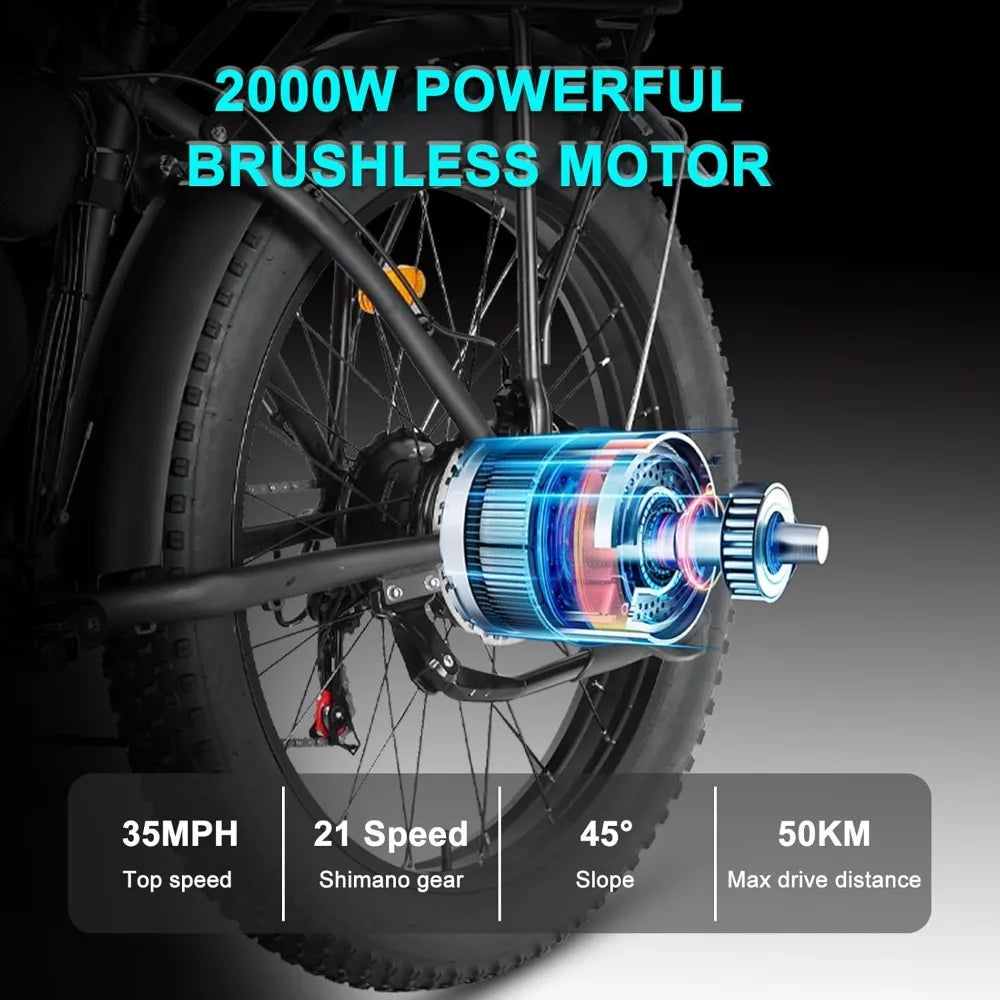 Electric Bike for Adults, SMLRO XDC600 Dual Motor 2000W 48V/22.4Ah Removable Lithium Battery