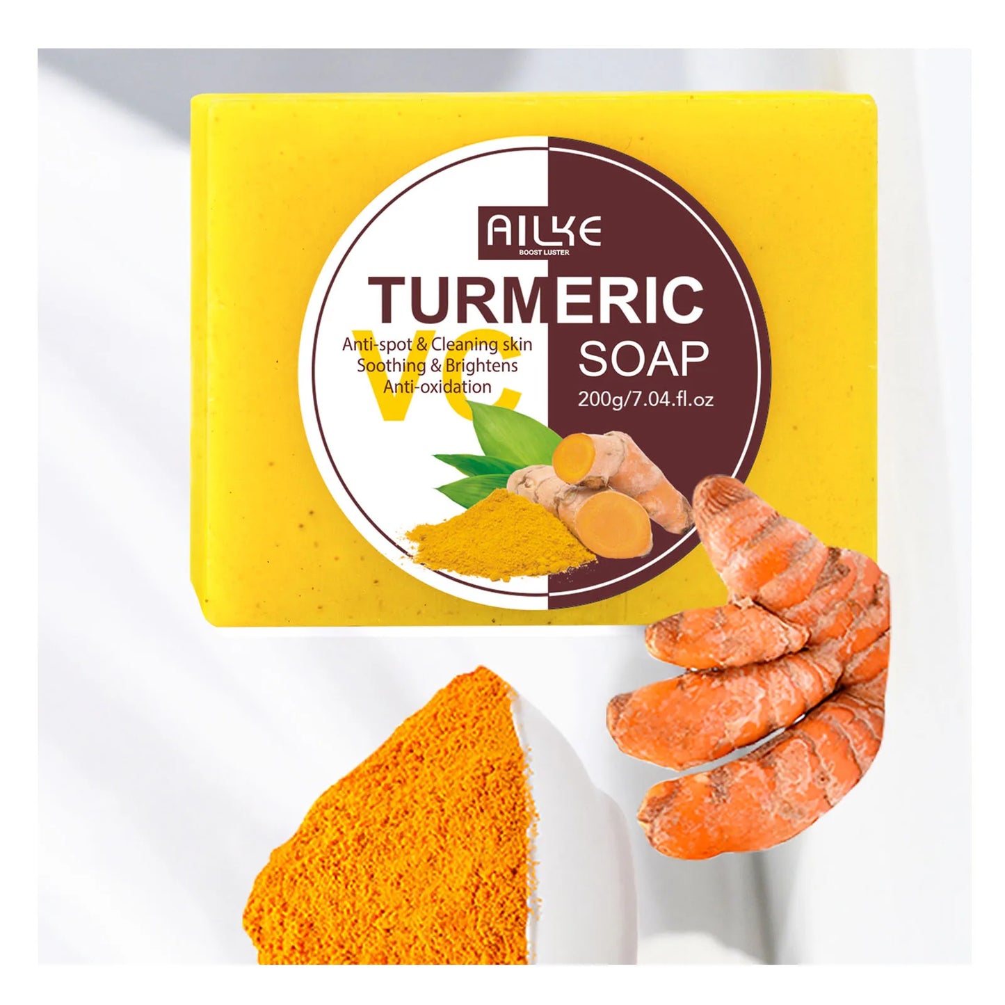 AILKE Natural Turmeric Soap Bar, Brighten, Remove Darkness, Acne, Pimples, Cleaning, Exfoliates, Uneven Skin Tone