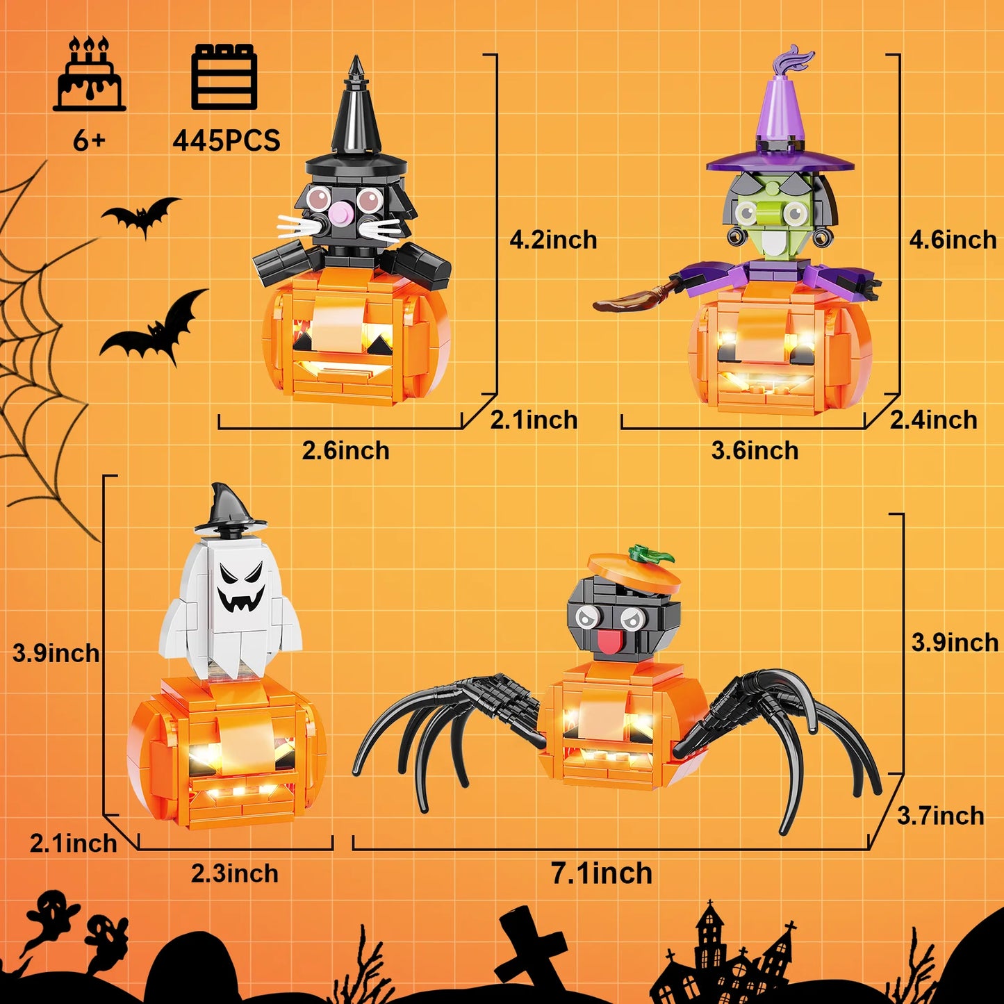 BuildMOC Halloween Pumpkin Lantern Model Kit Building Blocks Terror Monsters Brick Model Halloween Decoration Kids Toys Gifts